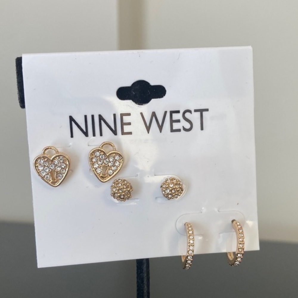 Nine West Gold-Tone Heart and Hoop Earrings Set